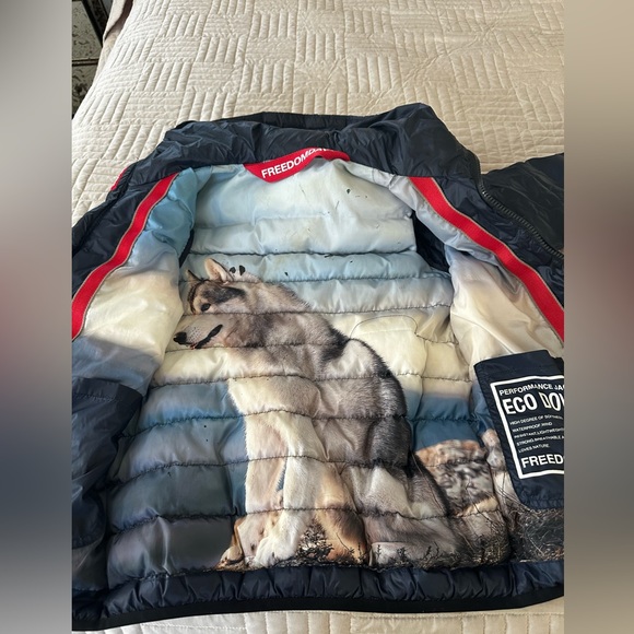 Freedomday boys navy blue puffer jacket size 8 - Picture 3 of 5